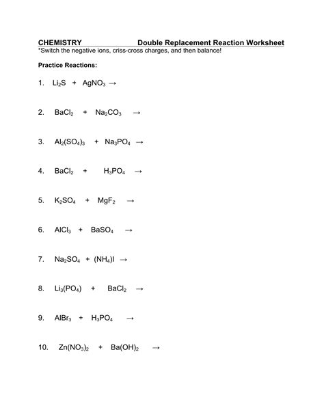 double replacement reaction prediction worksheet